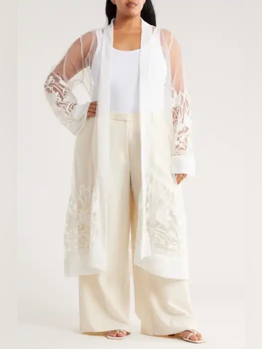 Liv Los Angeles White Sheer Lace Bridal Robe NWOT Size L